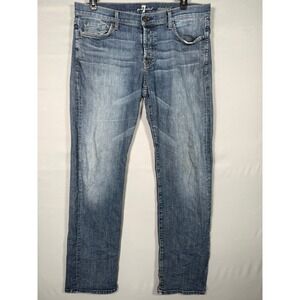 7 For All Mankind Standard Mens Blue Wash Button Fly Jeans Size 36 Actual 37x33